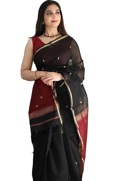 Banarasi Silk Saree with Zari Border and Unstitched Blouse Piece
