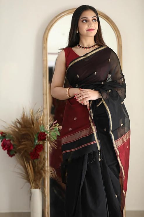 Banarasi Silk Saree with Zari Border and Unstitched Blouse Piece - Image 7